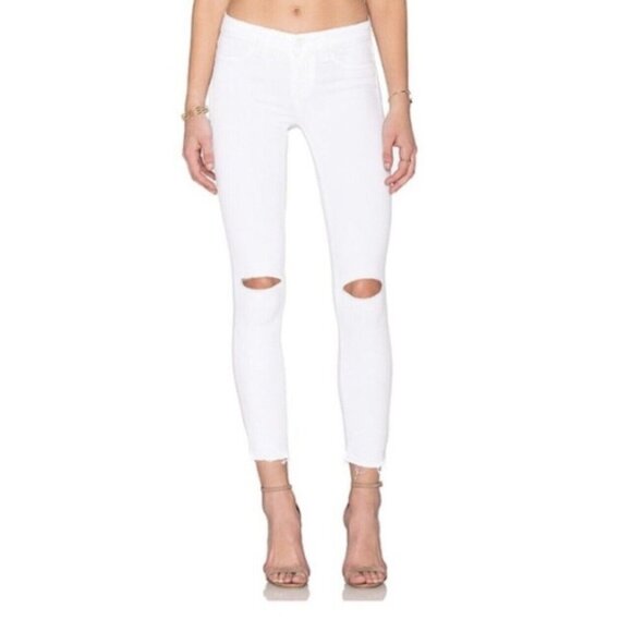 Paige Verdugo Crop Destructed Raw Hem Jeans White (Arctica) 31